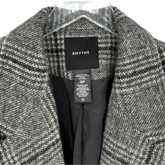 Smythe Notched Lapel Blazer Small Charcoal Gray Glen Check Plaid Oversized - Picture 11 of 16